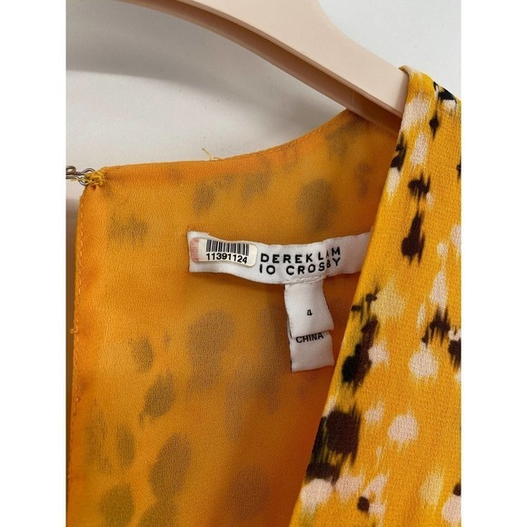 Derek Lam 10 Crosby Yellow Pleated Animal Print Sleeveless V-Neck Maxi Dress 4 - Picture 6 of 8